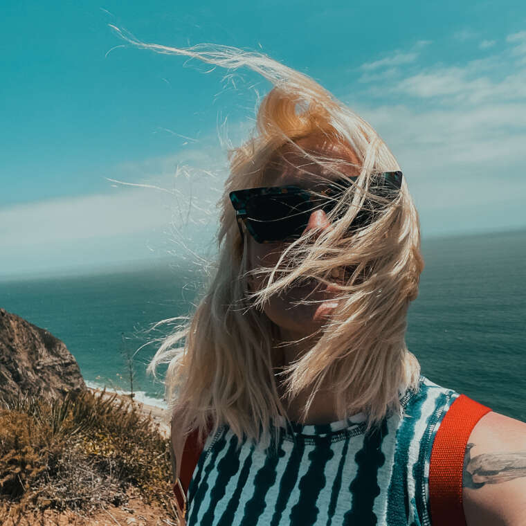 selfie with the ocean in the background